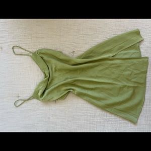 Satin green mini dress with slit